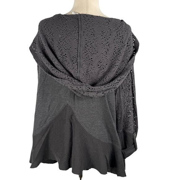 Free People Dark Gray Doiley-Knit Lace Oversized Hood Sweater Jacket Sz Small - Picture 9 of 13